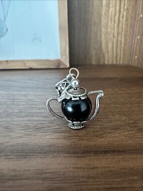 Whimsical Sterling Teapot Pendant Necklace with Stone